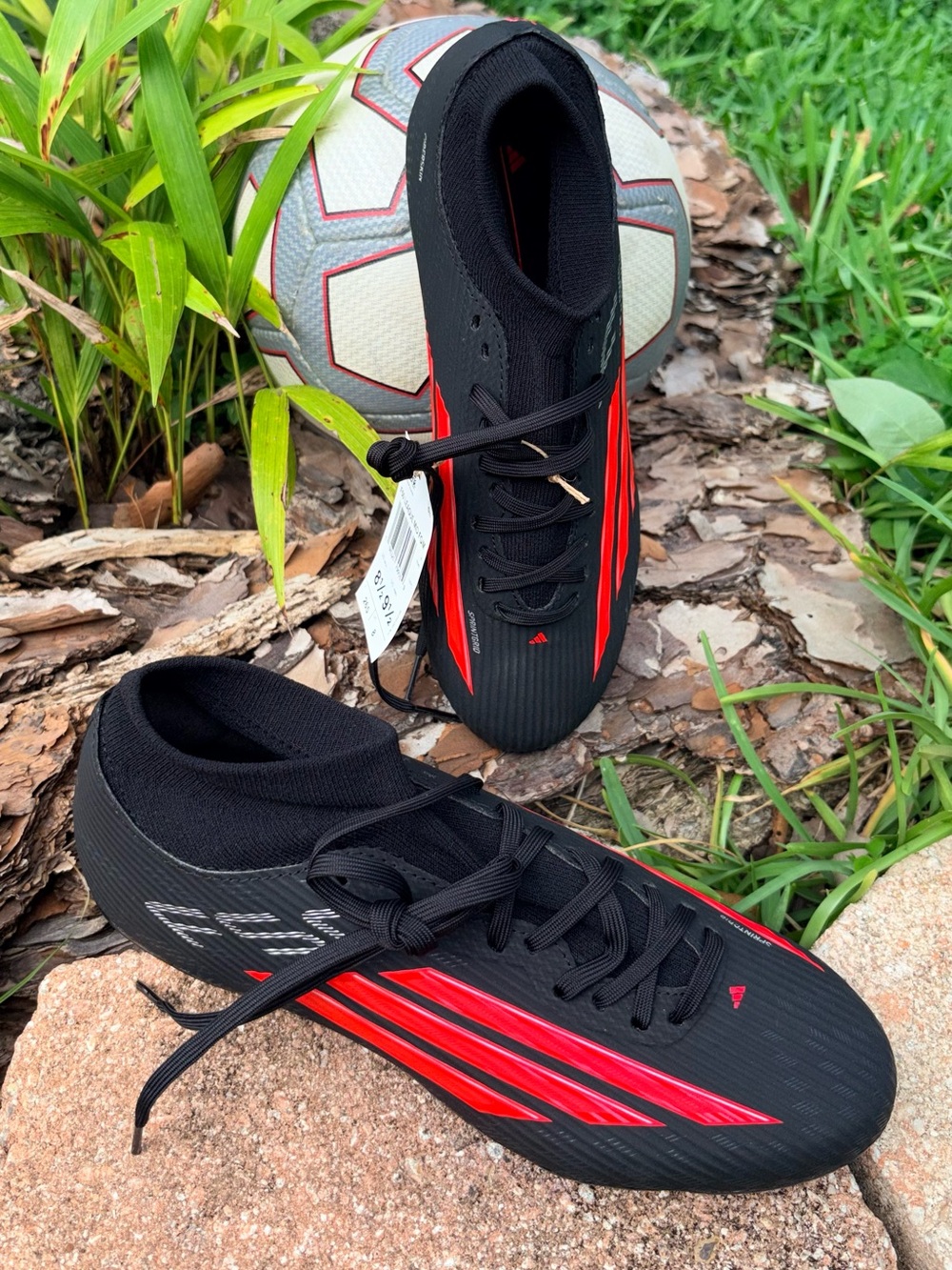 adidas Black and Red Soccer Cleats with Knit Collar